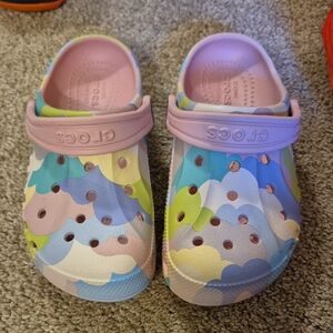 CROCS Pink and Blue Sandals Dreamy Watercolor Design